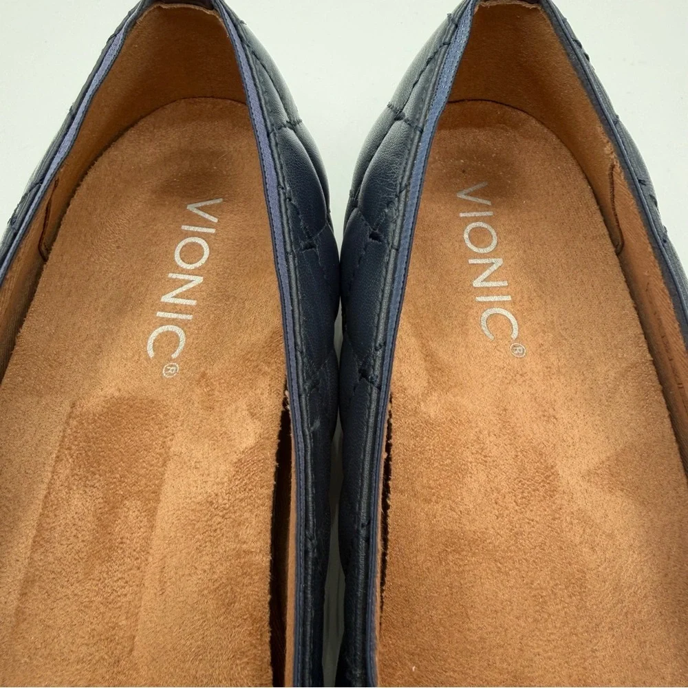 Vionic Desiree Quilted Ballet Flats Navy Patent Cap Toe Comfort Shoes US 7